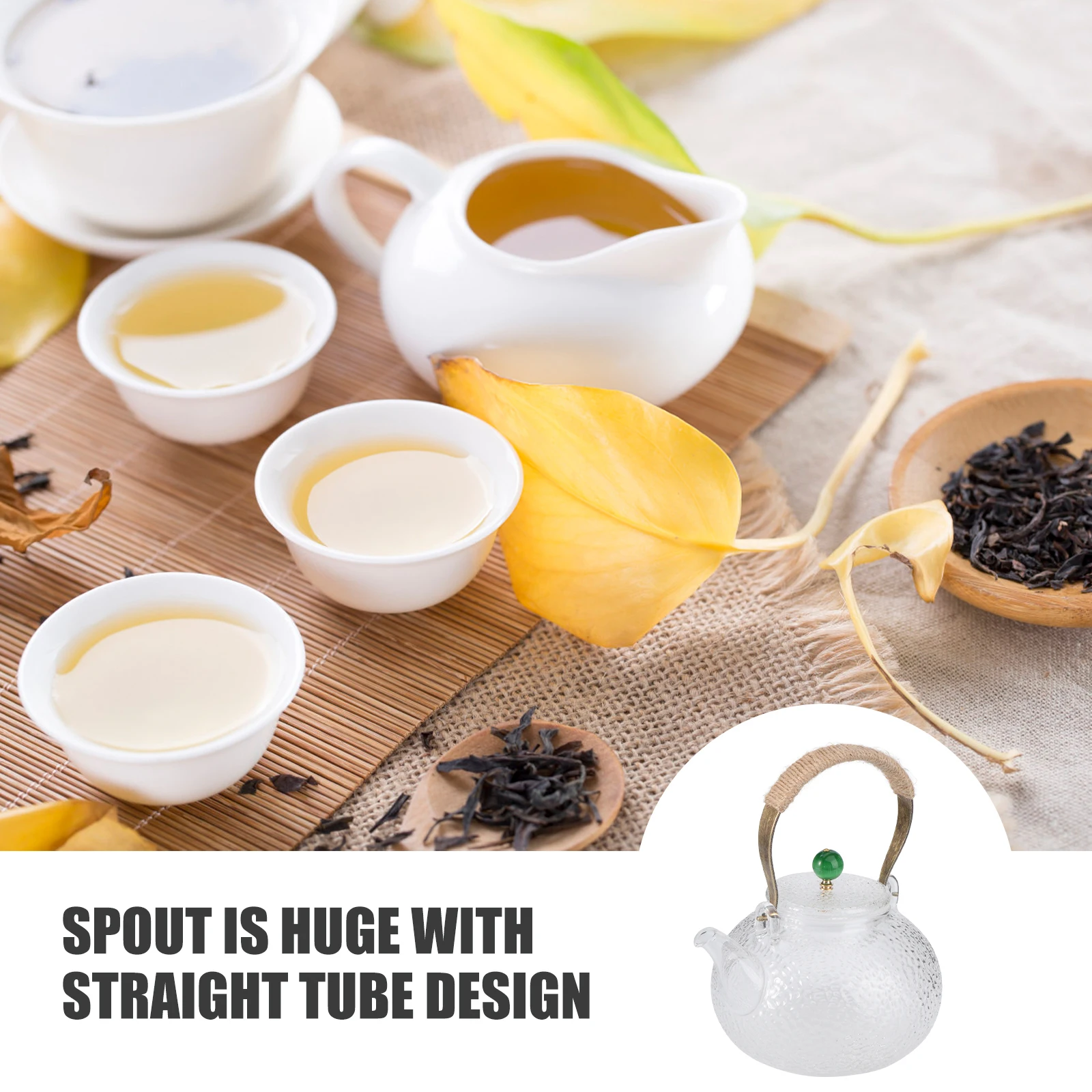 

1Pcs Glass Steaming Teapot Green Bead Lid High Temperature Resistant Handmade 1200ml Clear Borosilicate Tea Pot Indoor Outdoor