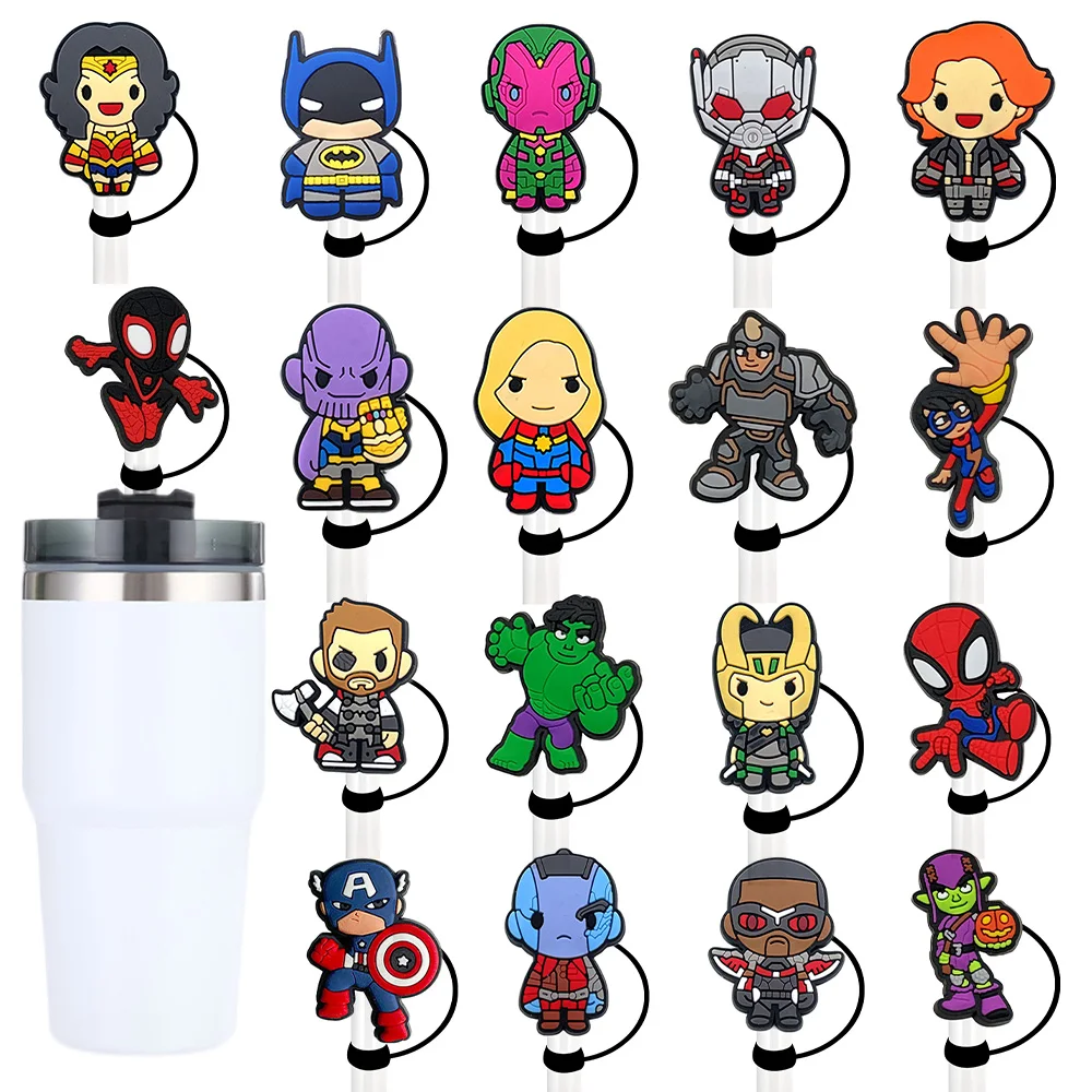 MINISO Marvel Avengers Straw Cover Cap 10MM Drink Straw Plug Reusable Splash Proof Fit Cup Accessories Straw Cap Charms Pendnt