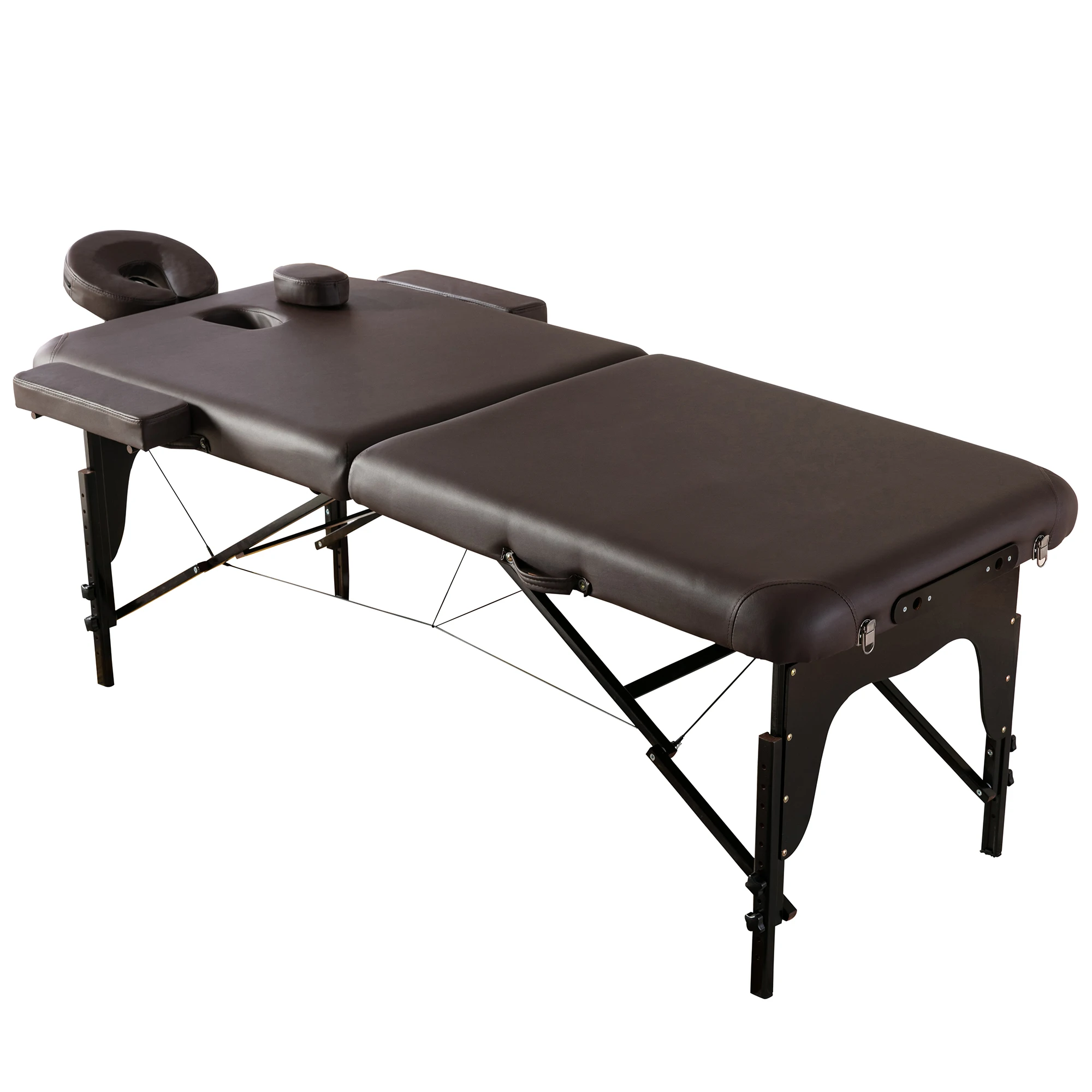 Tragbare Massage Bett PU Leder Spa Bett 84x38x24-35 Zoll 2 Abschnitt Verstellbare Falten Massage Tisch Braun [US-Lager]