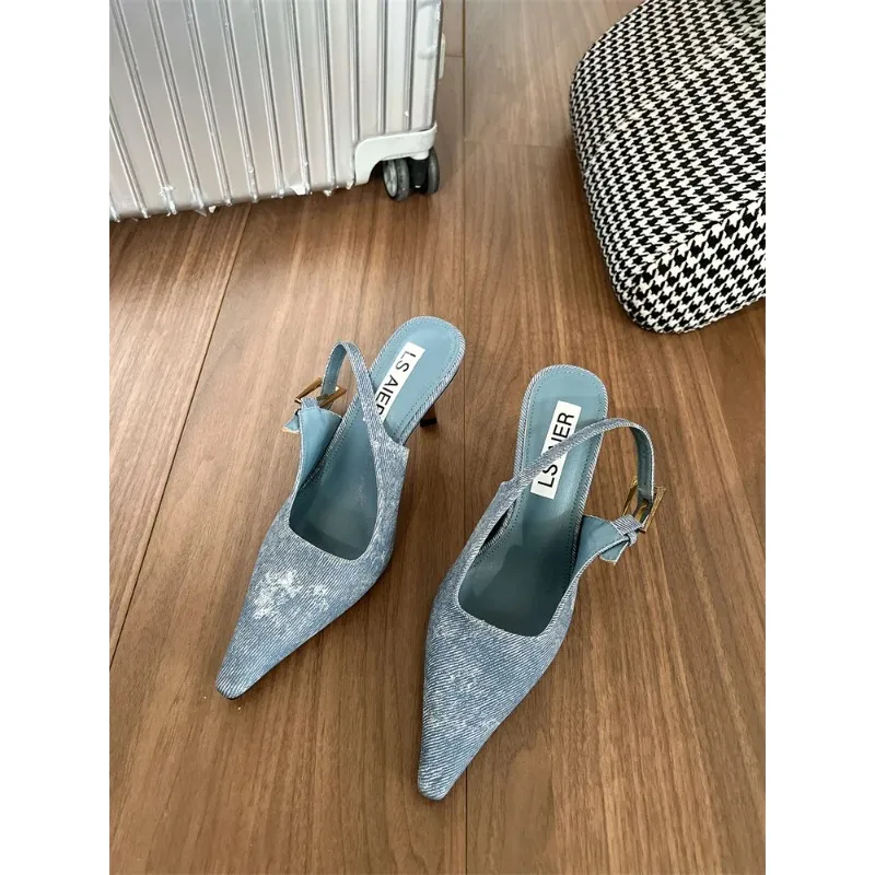 Sexy Silver High Heel Shoes for Women 2024 New Leather Summer Pumps Woman Thin Heels Slingback Shoe Pointed Pumps Traf