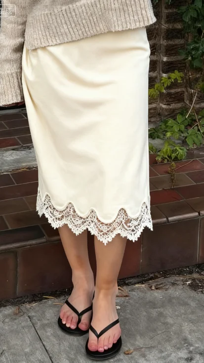 Womens Midi Skirt Lace Trim Mid Rise Skirts for Women Summer Elegant A Line Skirt with Side Slit Stylish Midi Skirts Casual