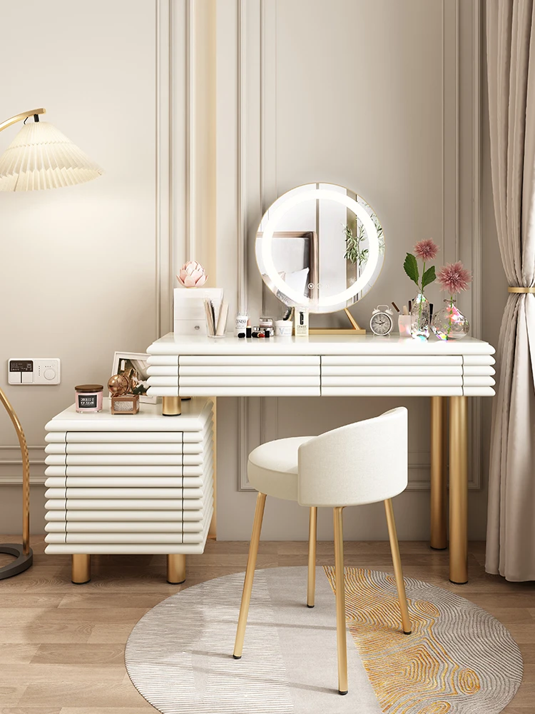 Light Luxury Minimalist Dressing Table Modern Minimalist Cream White Makeup Table Chest of Drawers Locker Integrated