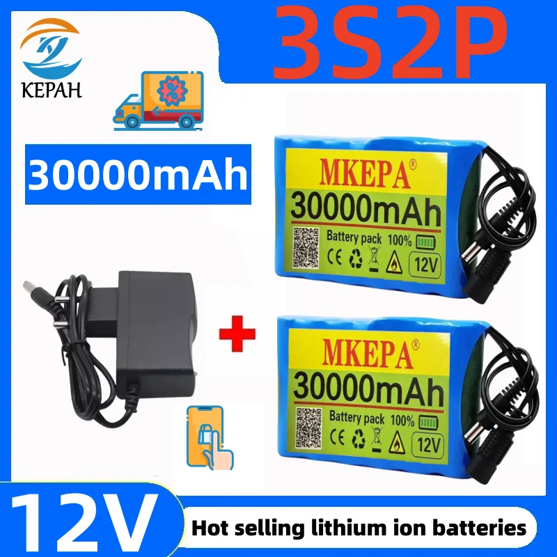 12V 30000mAh 3S2P Lithium Ion Battery Pack High Capacity BMS for LED Lights Backup Power