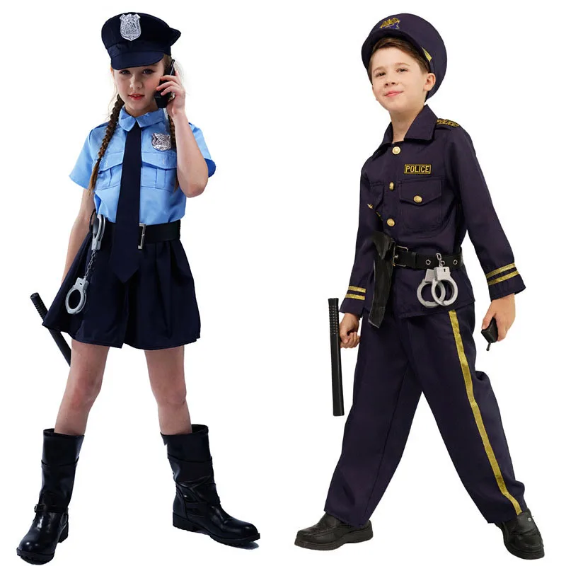 Kids Uniform Dress Up America Police Cosplay Costume For Boys Girls Toys Gifts Blue Police Dresses Costume For Christmas