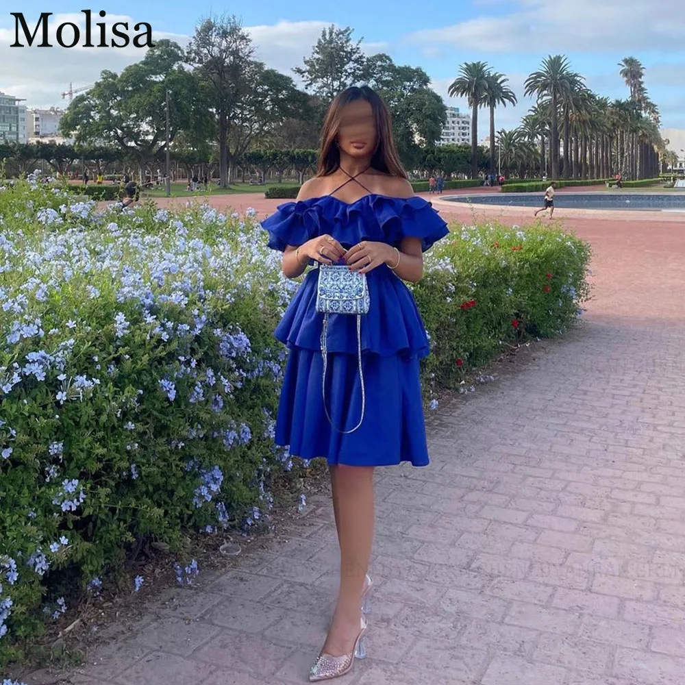 

MOLISA Royal Blue Prom Dress 2024 A-Line Off the Shoulder Pleated Short Party Evening Gown Tiered Cocktail Dress فساتين الحفلات