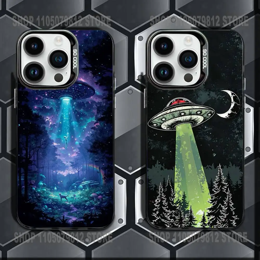 

Funny Space UFO Alien Thing Phone Case For iPhone 16,15,14,13,12,11,Mini,Pro,E,MAX Black Candy Matte Shockproof Cover