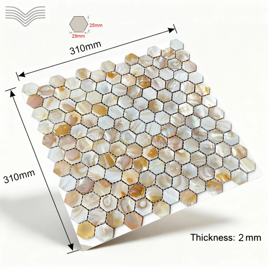 Polygonal Hex Seashell Mosaic Panel White Pearlescent Waterproof Wall Tile For Shower Room Kitchen Backdrop Decoration
