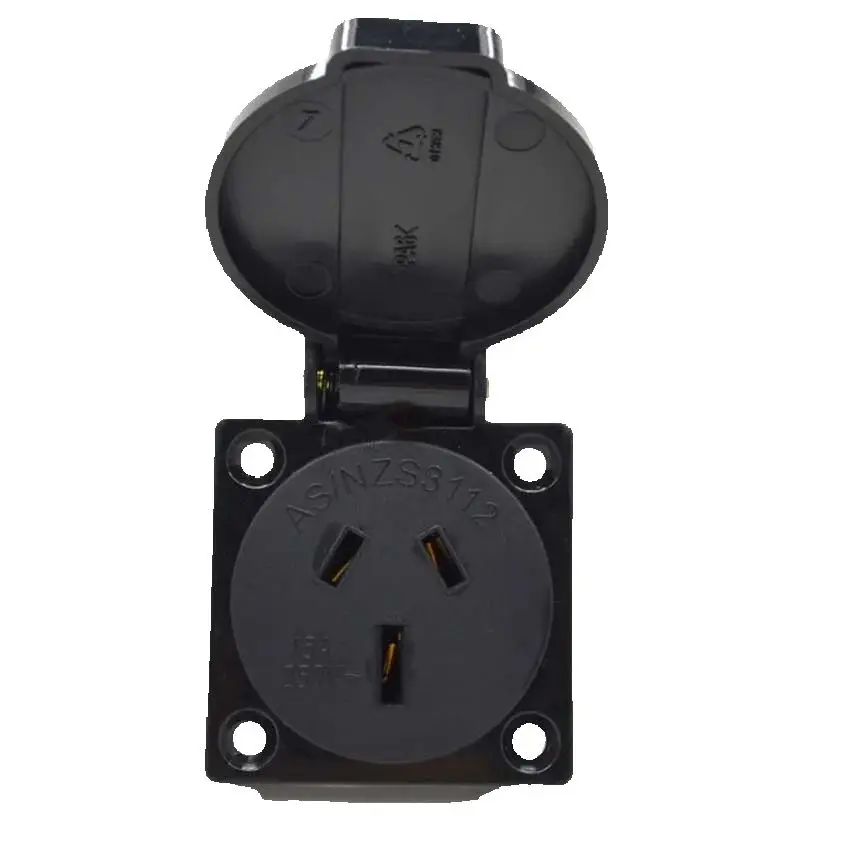 Black 15A AU Outdoor Waterproof Industry Socket 2P+E New Zealand Australia AC Power Outlet Grounding Wiring Receptacle Socket