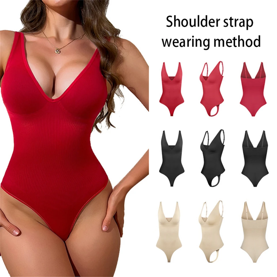 Becirzet Unterwäsche für Damen, sexy Bodys, Po-Former und Shaper, Bauchkontrolle, Shapewear, tiefes V, Push-Up-Neckholder-Top – Detail 2