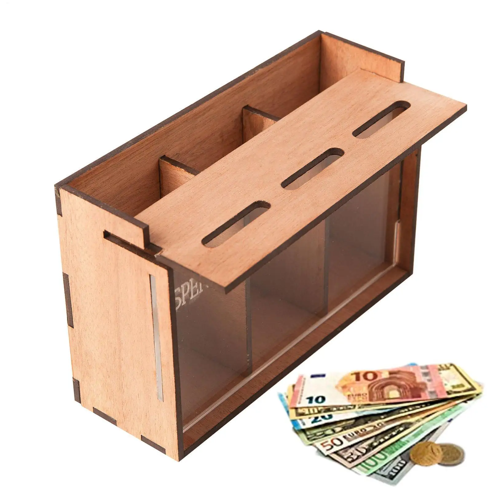 Money Box for Cash Saving Removable Wooden Coin Bank with Compartments Money Storage Organizer for Home Decoration Coin Banks