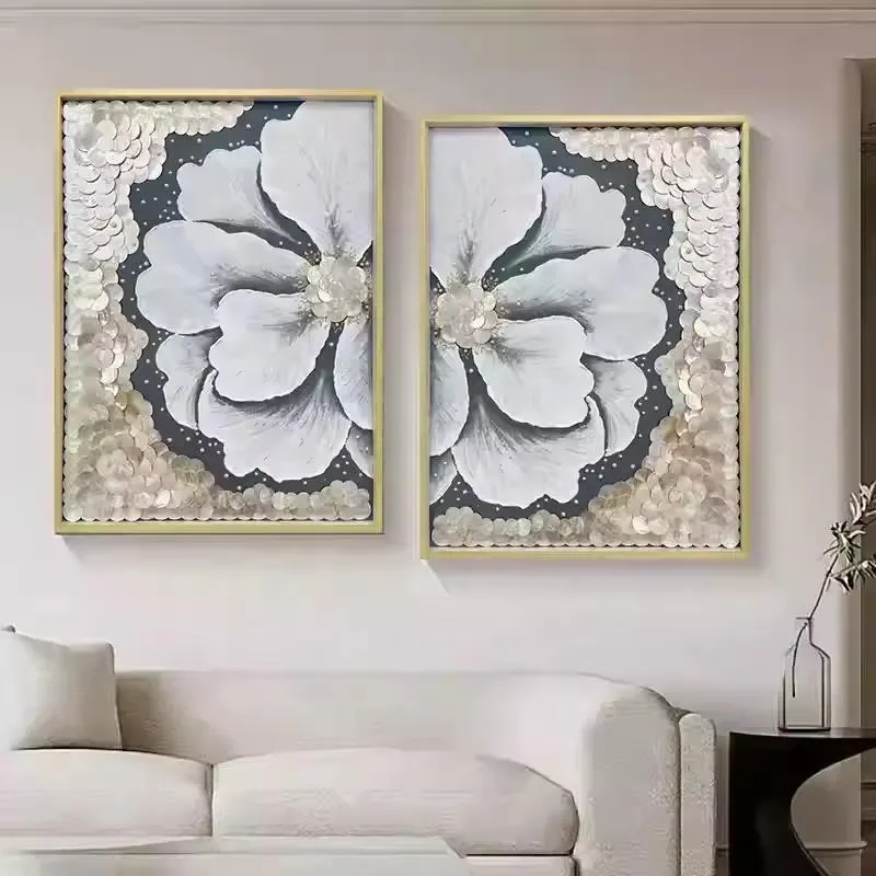 Handmade Oil Painting 3D Natural Shell Wall Art Elegant Home Decoration Interior Decor
