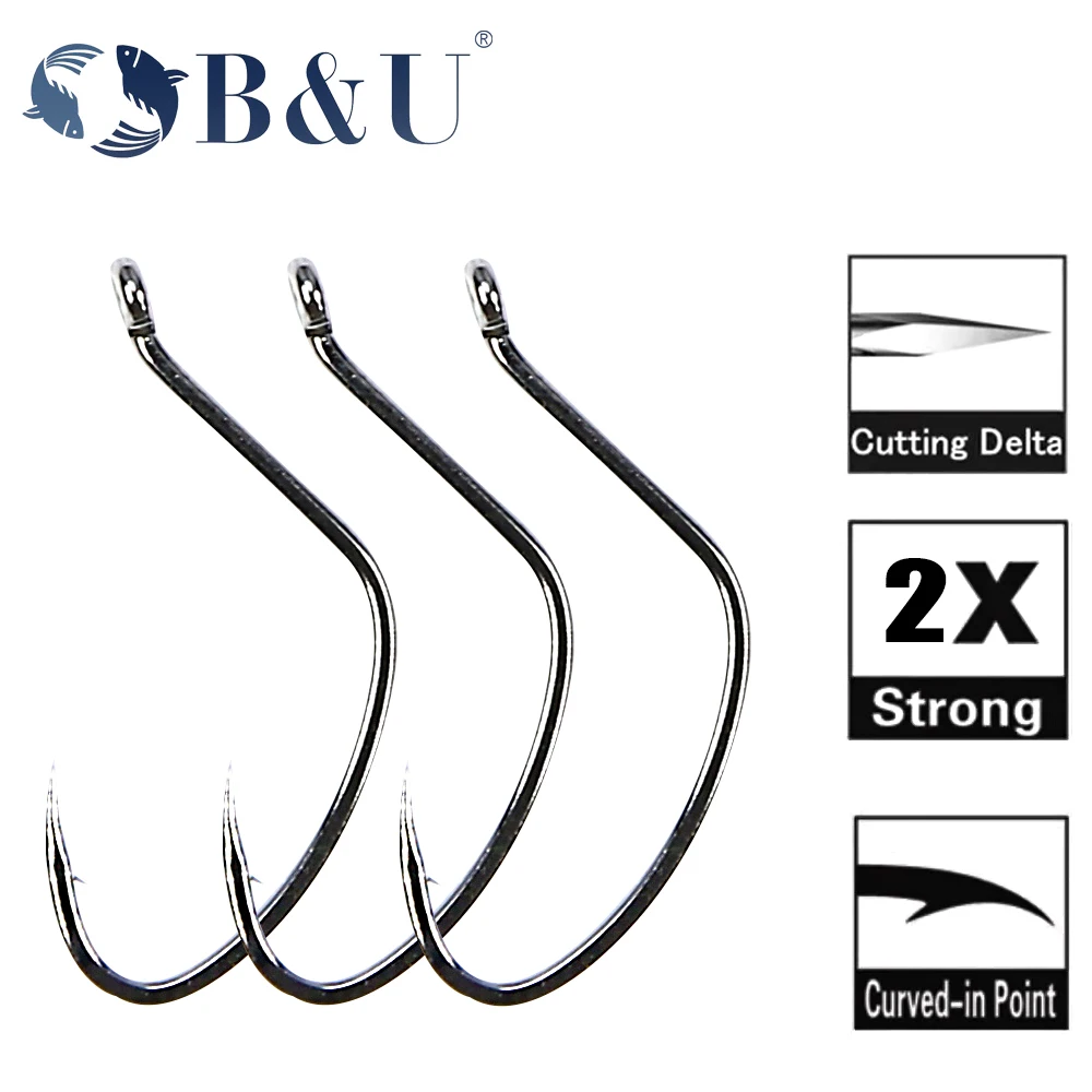 

B&U-Worm Wacky Barb Hook, Fishing Hook, Big Ring Carbon Steel, Single Hook, Tackle with Big Eyes Ring, 12Pcs