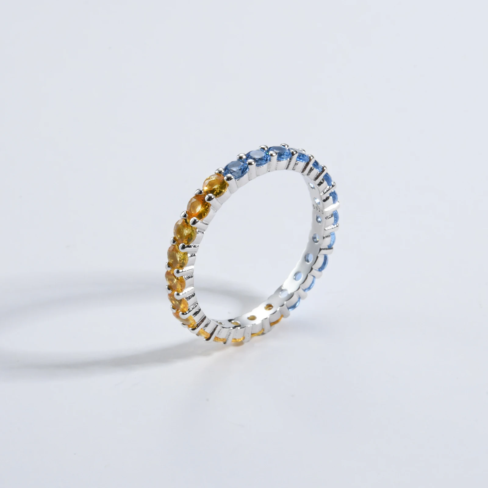 VEWANT New 925 Sterling Silver Two Line Zircon Yellow Blue Luxury Crystal Ring Women Colorful Rainbow Women Fine Jewels