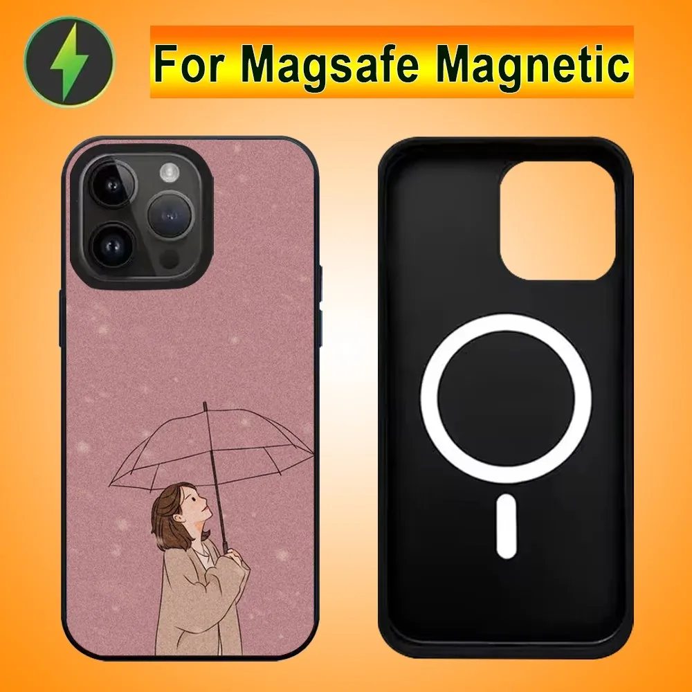 Girl Holding Umbrella Phone Case For IPhone 15 14 13 Pro Max 11 12 Mini Alex Mirror For Magsafe Wireless Charging Cover