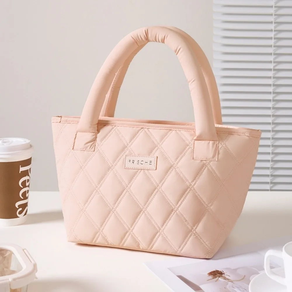 New Quilted Pattern Lunch Tote Bag Insulated Lightweight Lunch Bag Padded Handles Reusable Meal Bag Work Commute