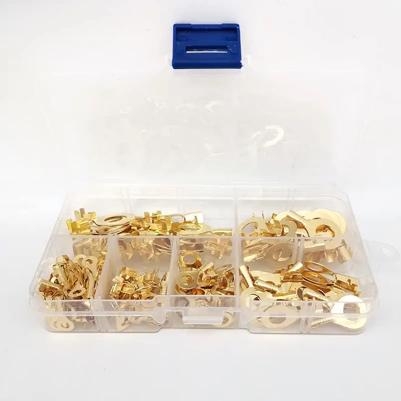 150PCS Brass Ring Terminial Insulated Wire Crimp Connectors Spade Electrical Kit