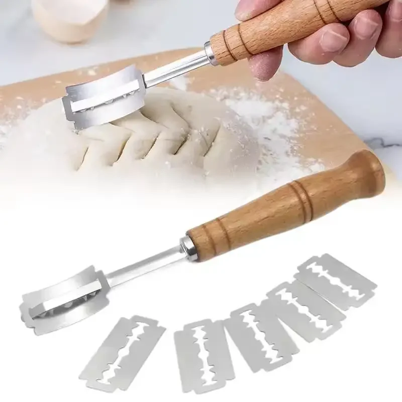 Cortador de pan, cuchillas para pan francés, utensilios de cocina, mango largo de madera Normal, accesorio para hornear, cuchillo para tostadas con arco curvo de estilo europeo