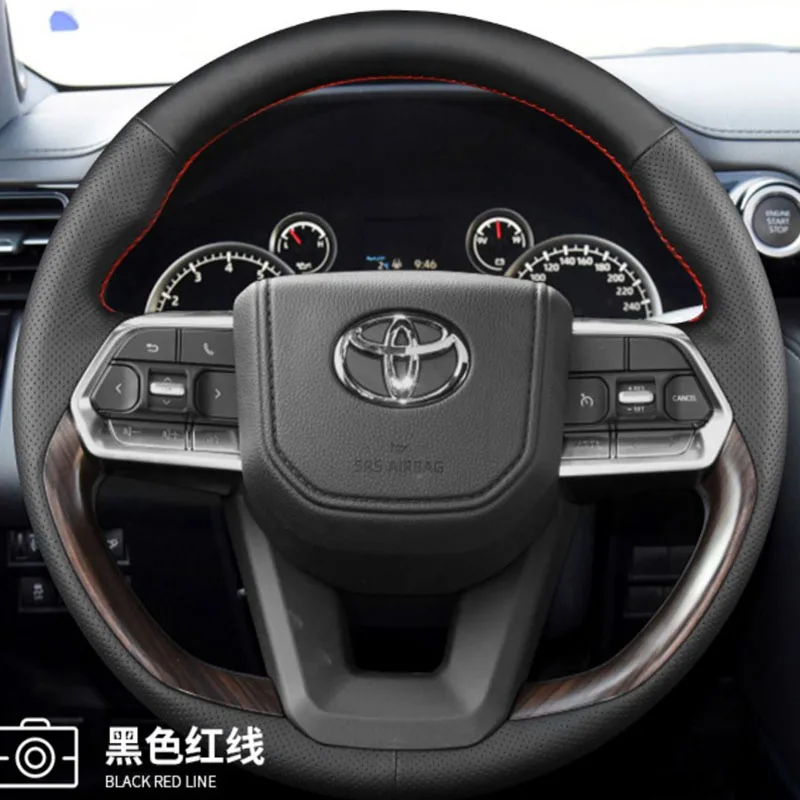 For Toyota LAND CRUISER V6 2022 Land Cruiser LC300 Hand-stitched black wear-resisting Genuine Leather car steering wheel cover