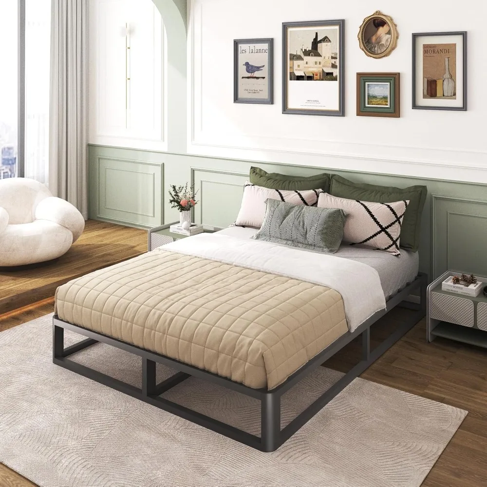 

10 inch Metal Queen Bed Frame, Heavy Steel Slats Support Platform Bed Frames, No Box Spring Needed, Sturdy bed frame
