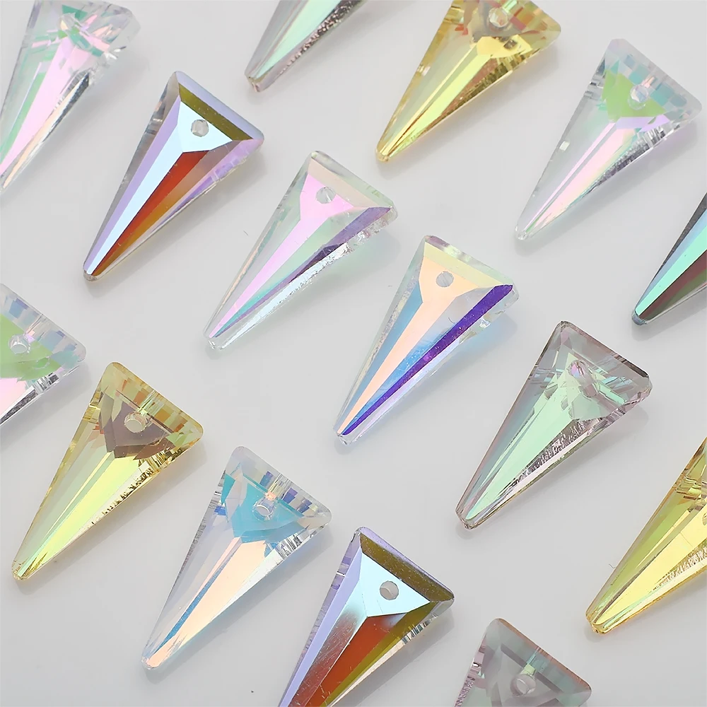 10 Pcs 10X20MM Autria Crystal Glass Triangle Geometric Pendants  Beads For Jewelry Making Charms Earings Jewelry Rhinestone Gem