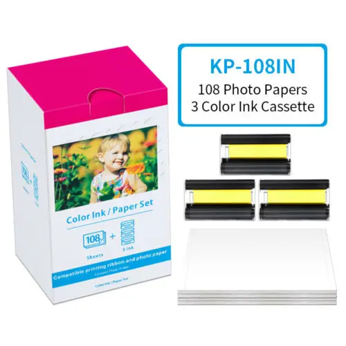 KP 108IN Ink Cassette Photo Paper Set Compatible for Canon Selphy CP900 CP910 CP1200 CP1300 Photo Printer KP-108IN KP-36IN