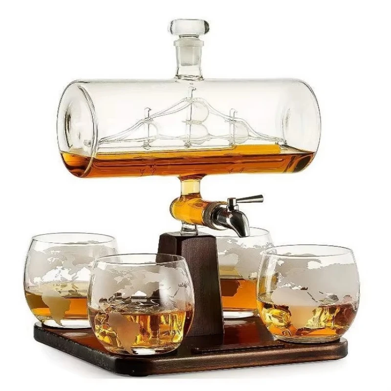 1000 ml classic glass decanter, boat-shaped decanter, transparent wine dispenser, long handle design inspired by wine barrels