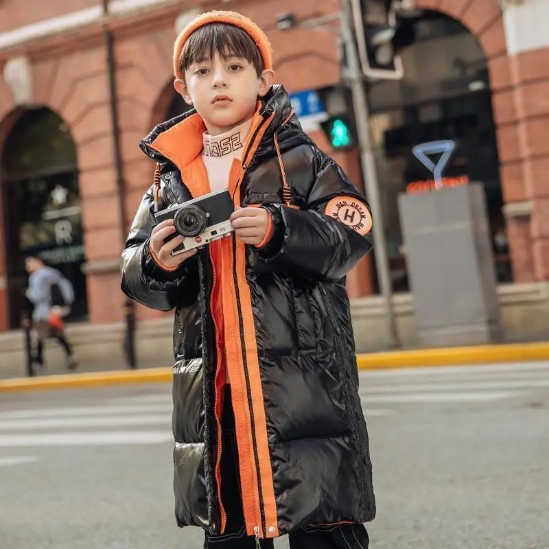 Boys Coat Jacket Cotton Outerwear Windbreak 2023 Long Thicken Velvet Winter Warm High Quality Children\'s Clothing