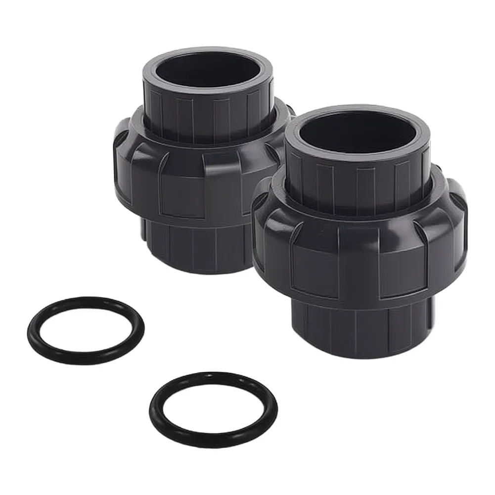 2 Pcs 1-1/2 Inch PVC Union Couplings Black Slip Fit Connectors For Swimming Pool Pump Hose And Industrial Pipe Systems