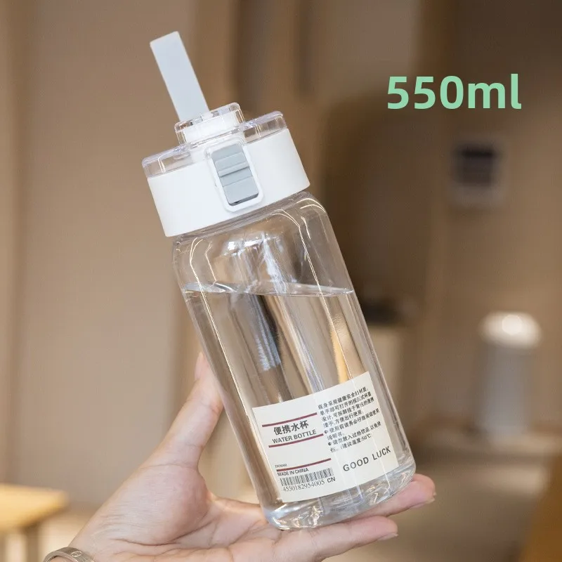Tragbare transparente Kawaii-Wasserflasche, Sport-Wasserbecher, Kunststoff, handlicher Becher, Outdoor, Reisen, Büro, wesentliche Wasserflasche] Becher