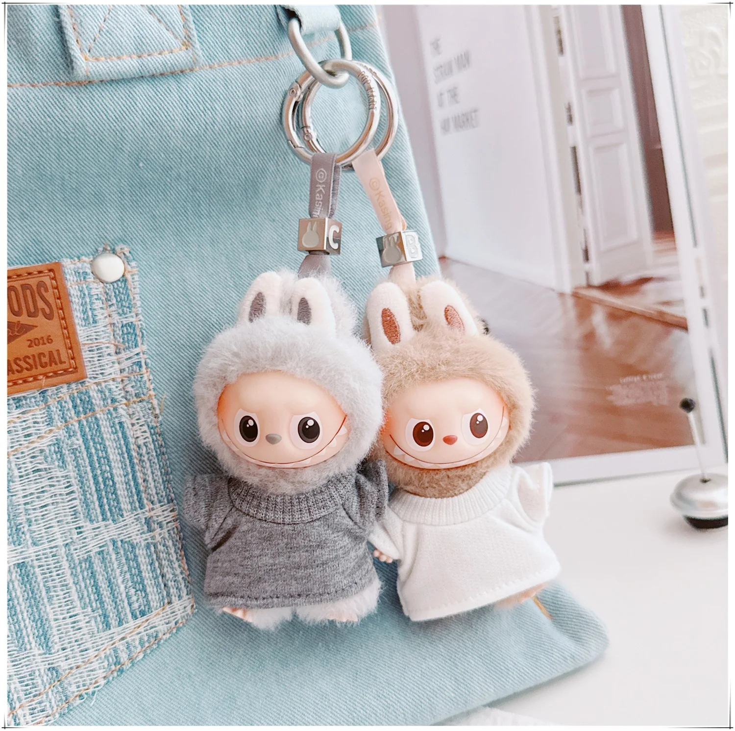 

Clothes For 10cm Labubu 4.0 Heart Code Series High-Quality Solid gray/White Tees With Ribbed Collars Mini Outfits For 4th Gen