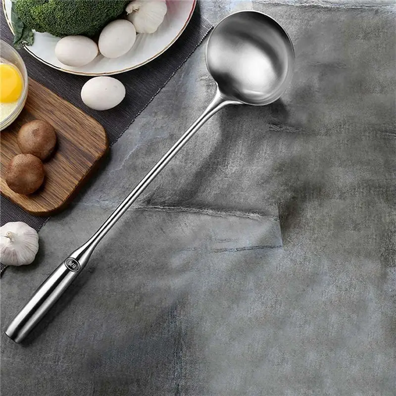 4X Soup Ladle, Wok Spatula,The Longer Handle Shovel Spoon Rustproof, Heat Resistance, Integral Forming Durable Stainless-AT30