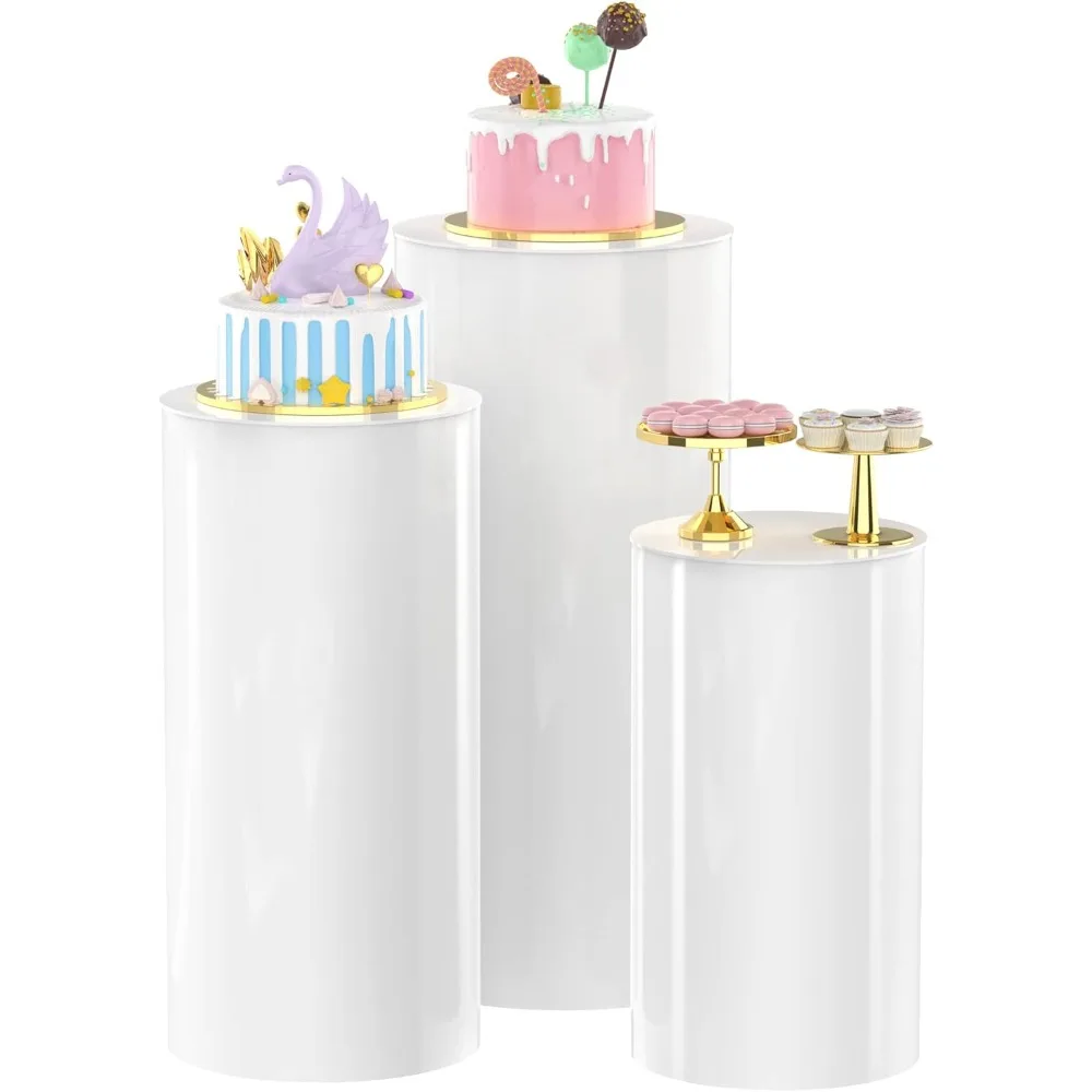 

Cylinder Pedestal Stands 3Pcs White Round Cylinder Pedestal Display Plinth Pillars for Wedding Party Decor