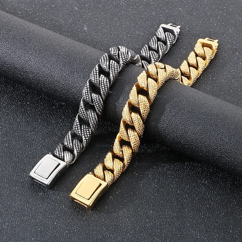 Kalen 19-21cm Long Stainless Steel Men\'s Bracelet Vintage Biker Party Fashion Jewelry Metal Polka Dot Chain Thick Accessories