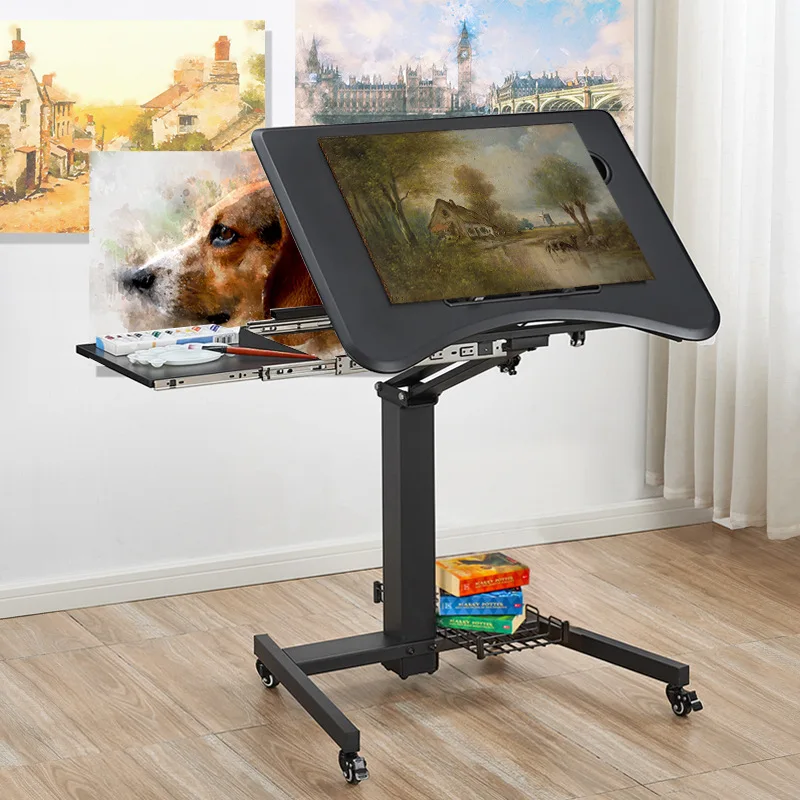Desktop tiltable painting  easel lifting mobile computer  art design  with telescopic extension plate