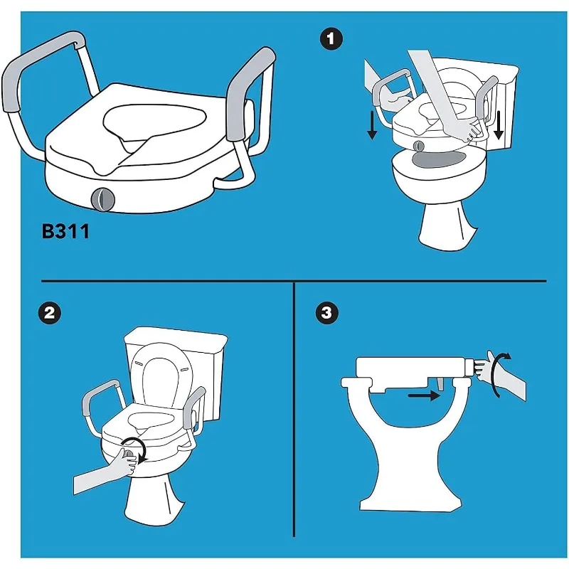 Assento sanitário elevado com trava EZ com alças, assento de vaso sanitário de 5" com braços, assento de vaso sanitário elevado para deficientes