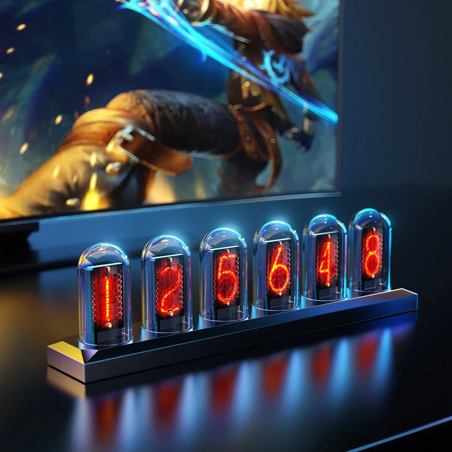 

RGB Nixie Tube Clock Светодиодные светящиеся IPS Цветной экран DIY Аналоговая цифровая трубка Ночные огни Игровой настольный домашний декор Идея подарка