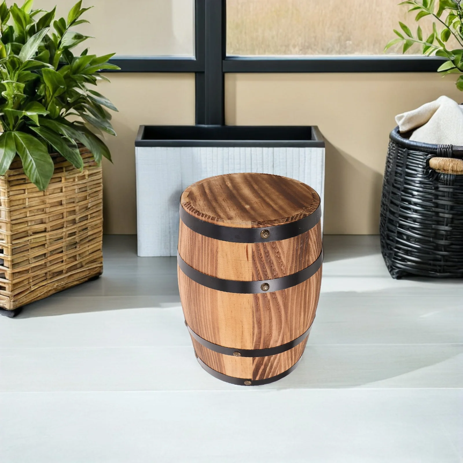 

Vintage Stool Solid Wood Rustic Garden Stool For Patio Indoor Outdoor Use Wine Barrel Table Farmhouse Decor Wooden Barrel