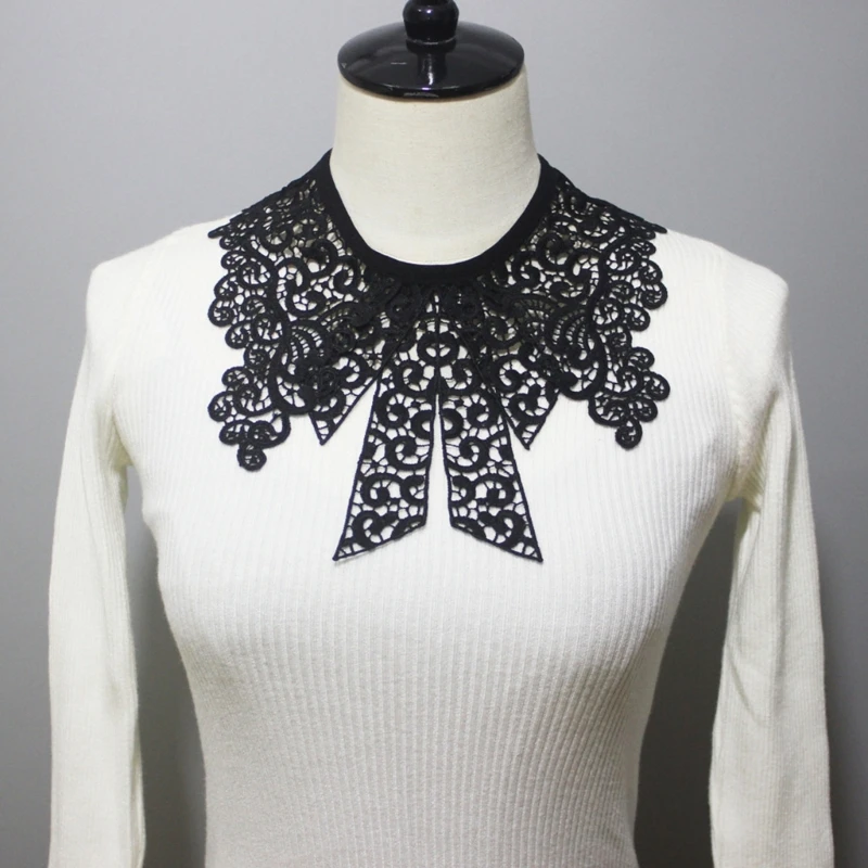 

Women Elegant Embroidery Lace Neckline Fake Collar False Bowtie Bowknot Detachable Collar Fashion Clothing Accessories