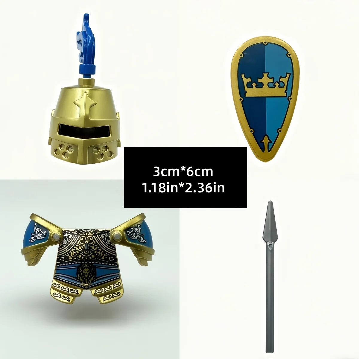Medieval Knight Bricks Accessories, Golden Helmet Armor Shield Spear Parts
