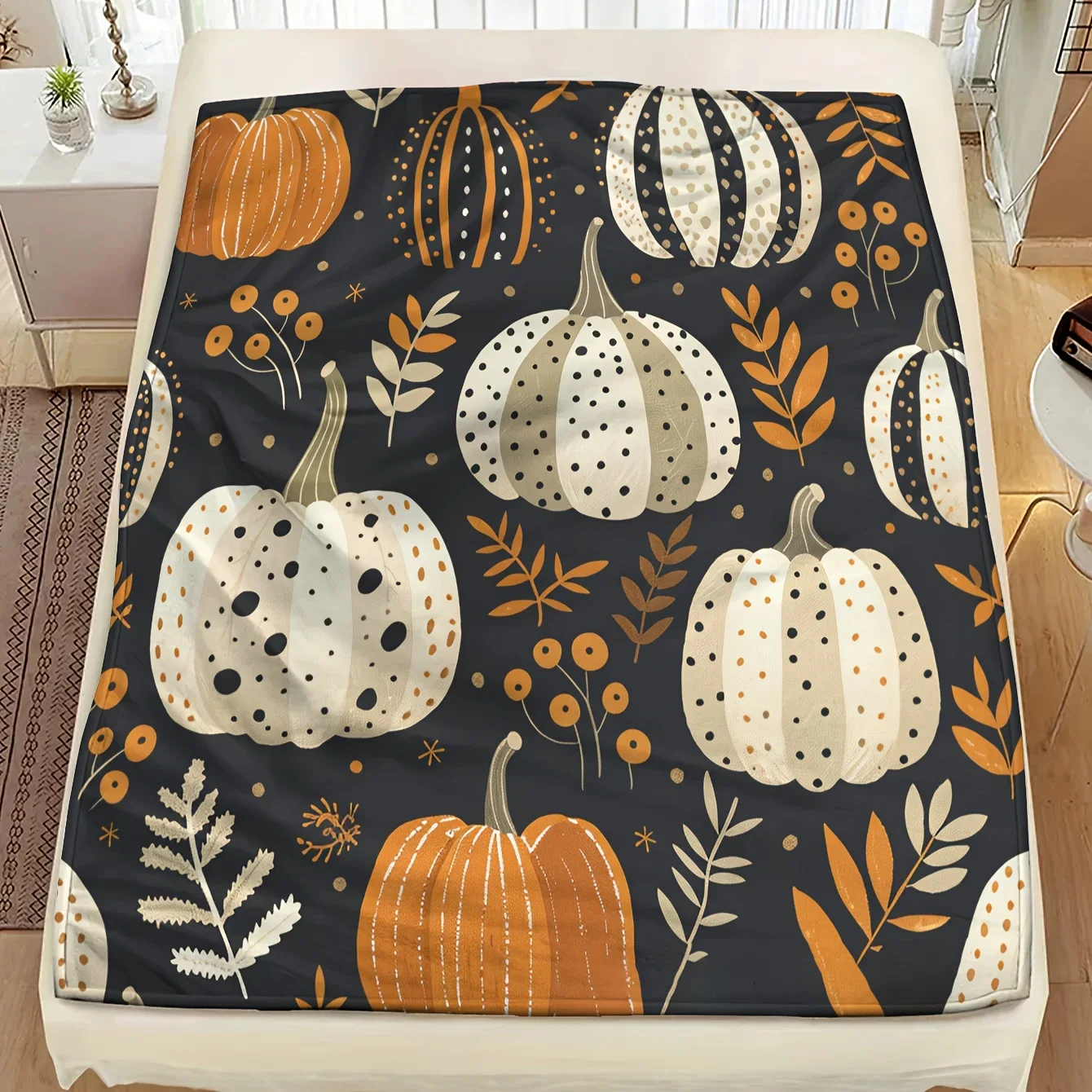 

Cozy Flannel Throw Blanket with Fall Pumpkin Theme Warm Plush for Couch Office Autumn Decor Harvest Festival
