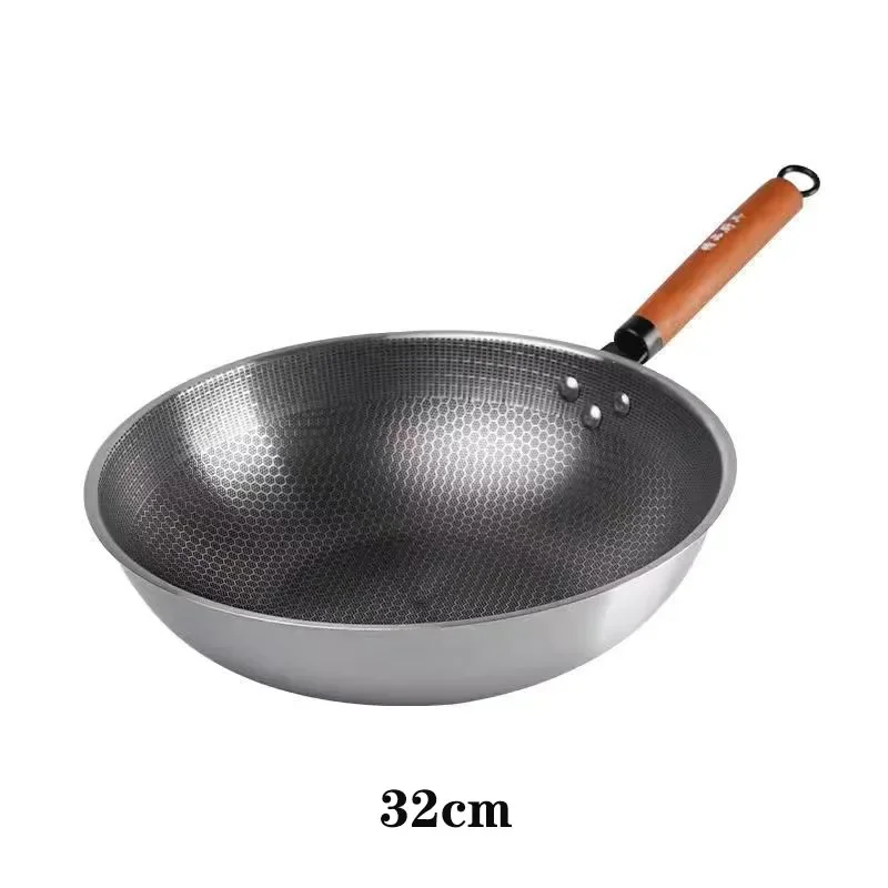 Non-stick Thick Honeycomb Handmade Uncoated Stainless Steel Wok Non-stick 304 Stainless Steel Gas/induction Cooker Pan