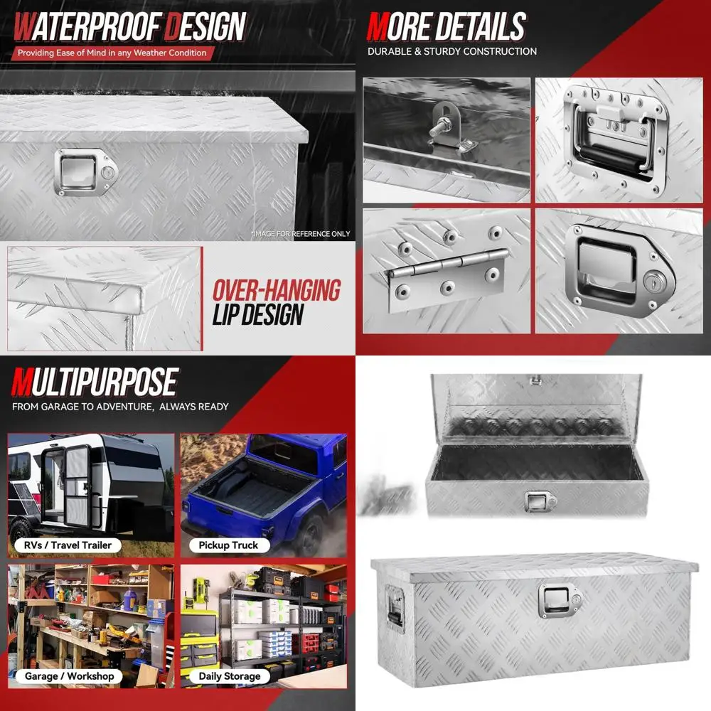 

Серебристый водонепроницаемый ящик для инструментов на кузов грузовика (30 дюймов) с замком и боковыми ручками для пикапов и прицепов-фургонов