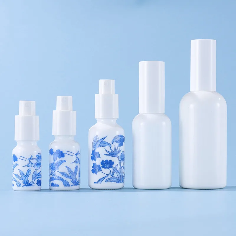 100pcs 10ml-100ml Contracted Style White Porcelain Spray Bottle With White Lid Skincare Packaging Serum Container