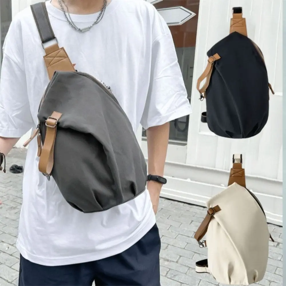 

Solid Color Men's Chest Bag Waterproof Multifunctional Nylon Crossbody Bag Large Capacity Commuting Cycling Shoulder Bag Boys