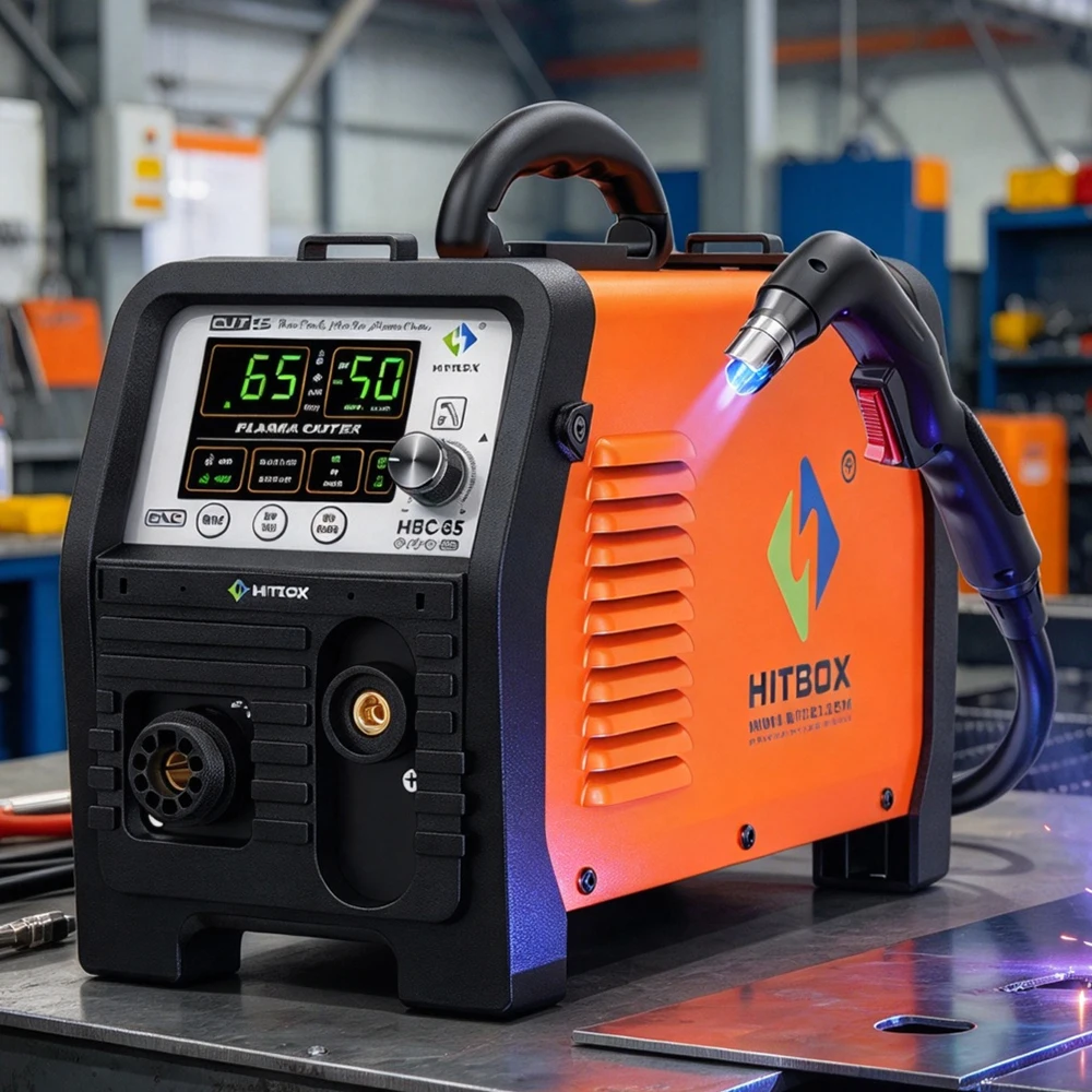 Image of HITBOX HBC65 Nicht-HF Pilot-Lichtbogen-Plasmaschneider 2T/4T 50/60Hz 220V 65 Ampere Plasmaschneiden Gitterschnitt Einstellbare Nachschneidzeit Einfache Verwendung mit CNC-Schneidetisch für Aluminium,