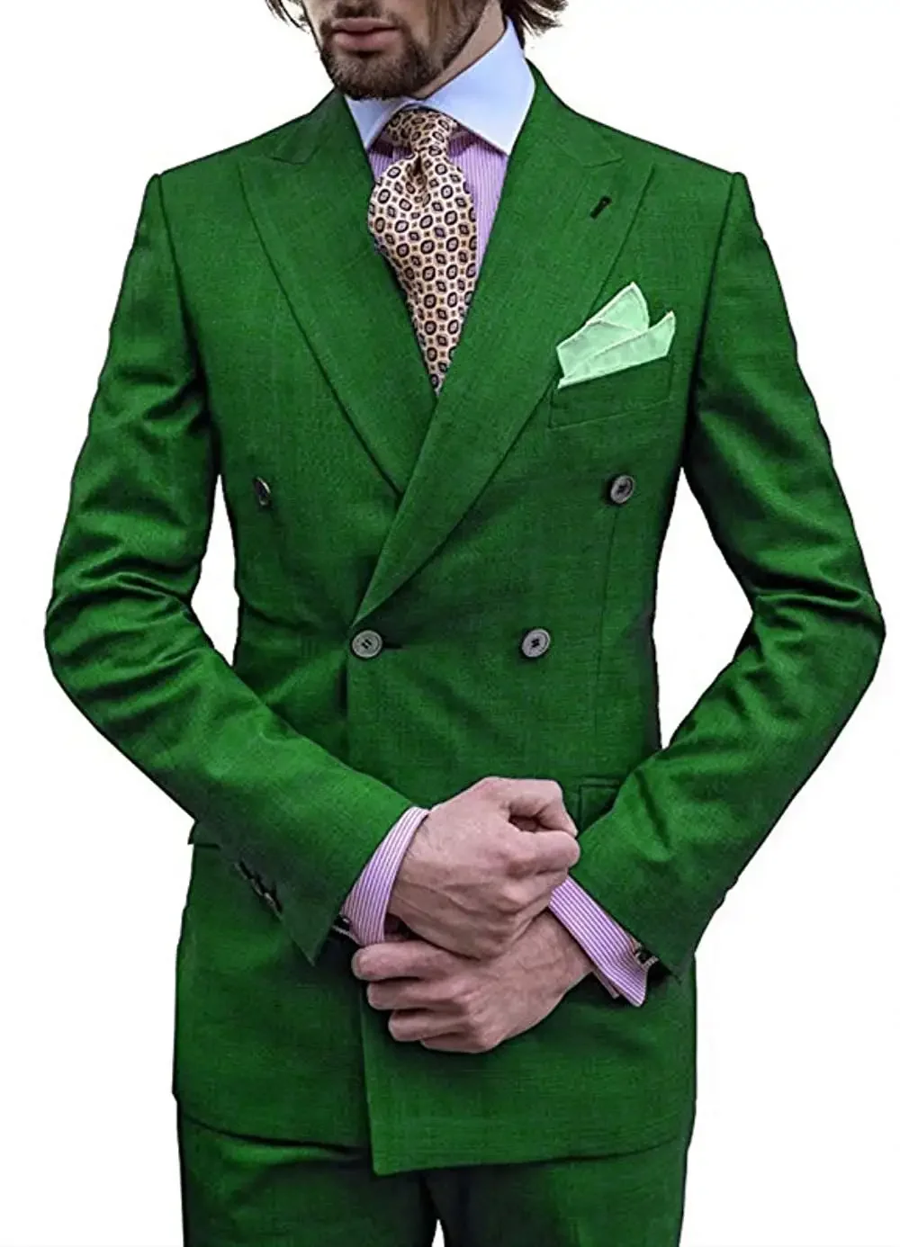 

Green Mens Formal Business Suit Notch Lapel Gentle Double Breasted Tuxedo Groomsmen For Wedding/Party(Blazer+Pants)