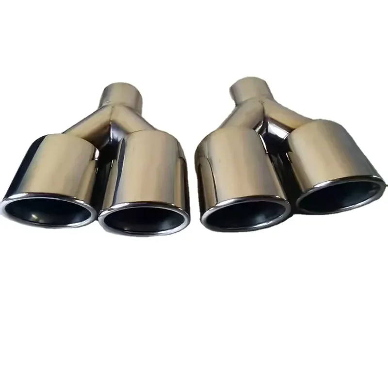 1Pair Car Exhaust Tail Pipe Bright Stainless Steel Straight Welding Bevel Edge Shinny Muffler Tip