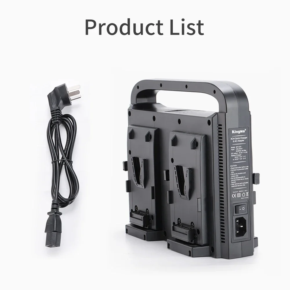 Kingma شاحن بطارية ذكي 4 قنوات على شكل حرف V BP-4CH لبطارية BP-190W 230W 285W 300W V-mount