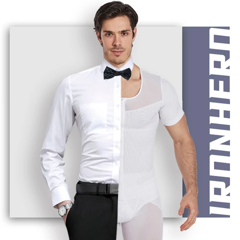 Corsé moldeador de cuerpo para hombres, Tops adelgazantes, camiseta de compresión, Control de barriga, reductor de vientre, Corrector de postura, chaleco de faja