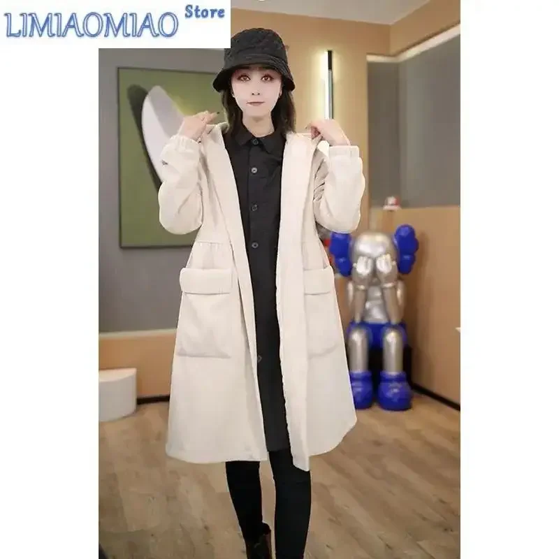 New Autumn Winter Thick Coat Fashion Large Purple Windbreaker Big Pocket Women's Loose Versatile Corduroy Hooded Coat 6XL